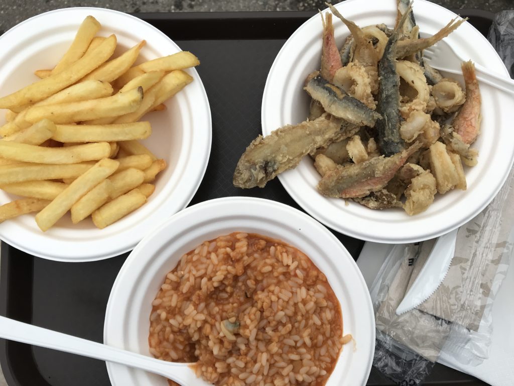 Risotto alla marinara, Fritto di Paranza e patatine fritte